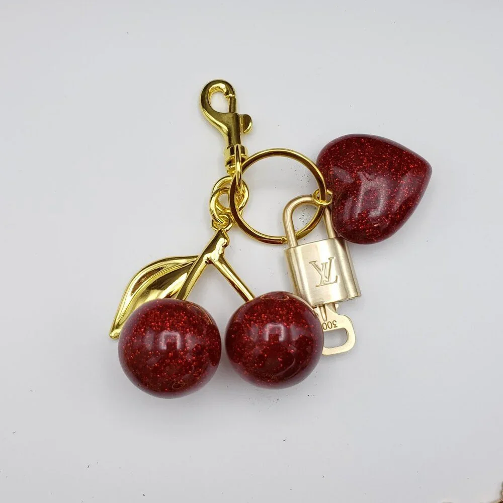 Authentic Louis Vuitton Lock & Key with Unbranded Apple/Heart Charm, Keychain